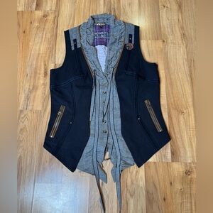 Sportalm Vest Women’s 40 Or Size M Navy & Grey Button Down Sleeveless V Neck